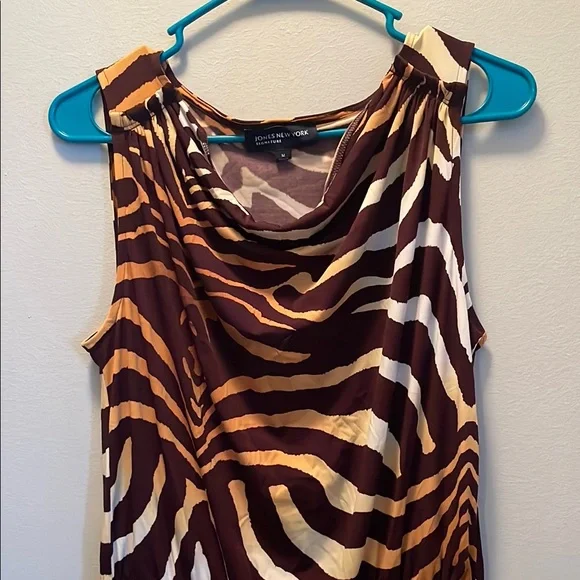 Jones New York Zebra Print Midi Dress in Brown and Cream - Picture 3 of 5